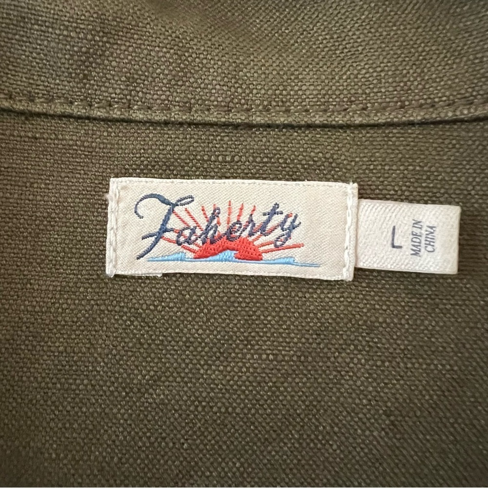 Faherty Linen Blend Palos Verdes Shirt Dress Olive Green Utility Coastal SZ L - Picture 11 of 16